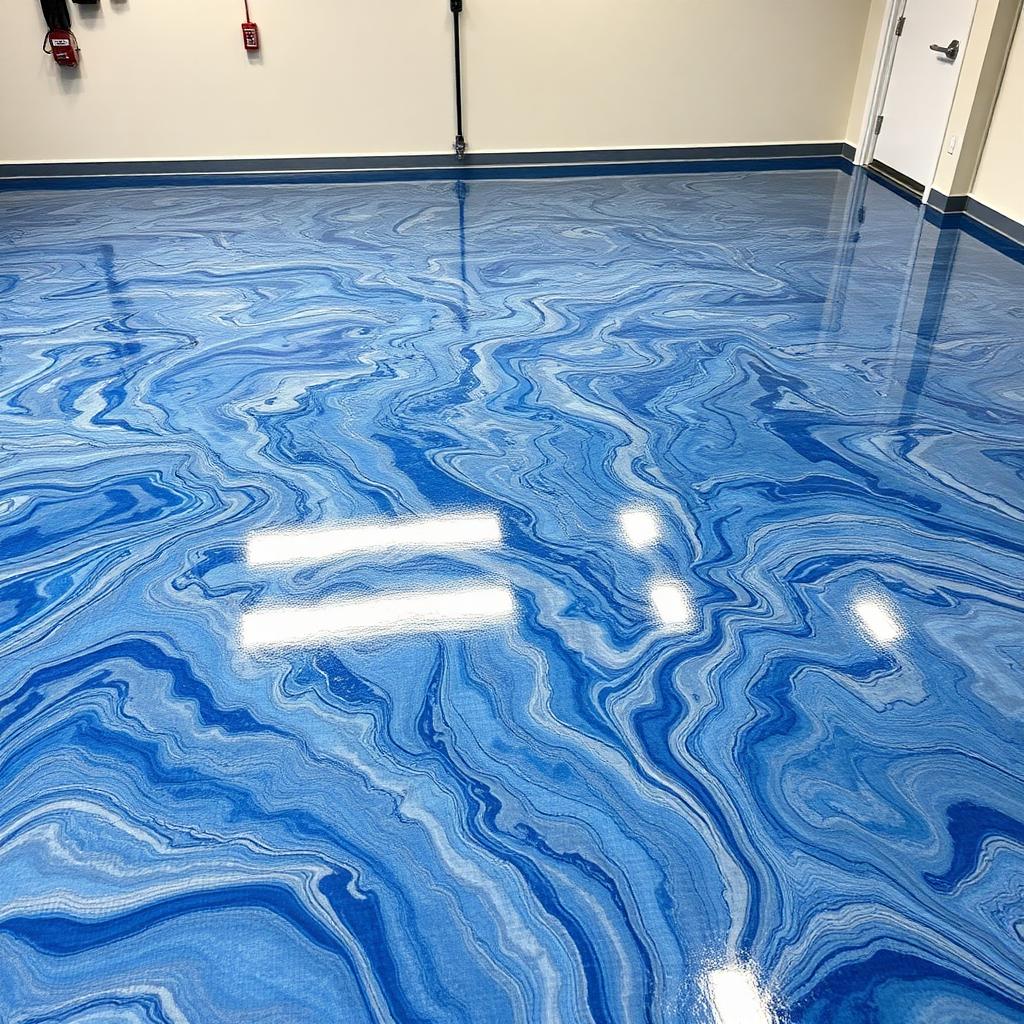 After — plain concrete transformed into custom metallic epoxy floor
